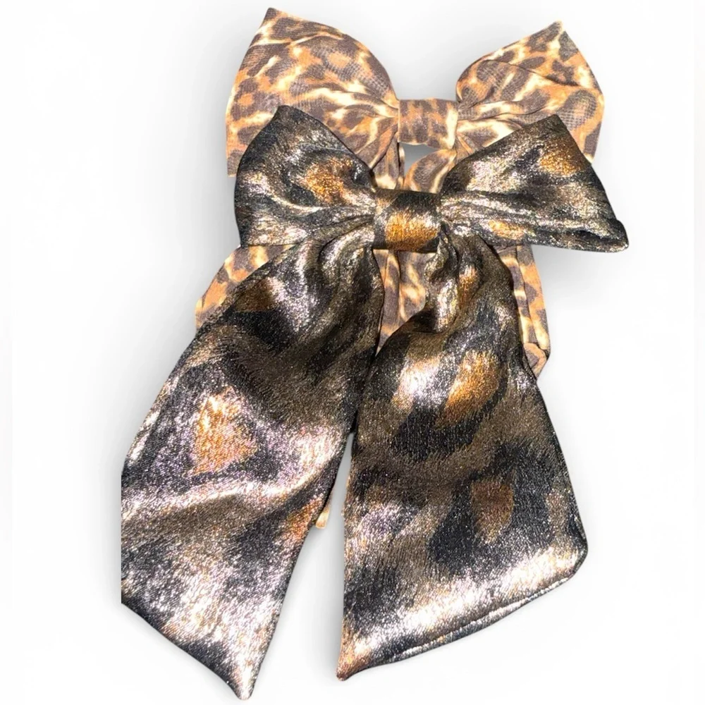 NWT ✨ Metallic Leopard Print Oversized Statement Hair Bow  W Alligator clip  ✨